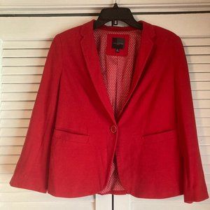 Red one-button blazer with fun lining